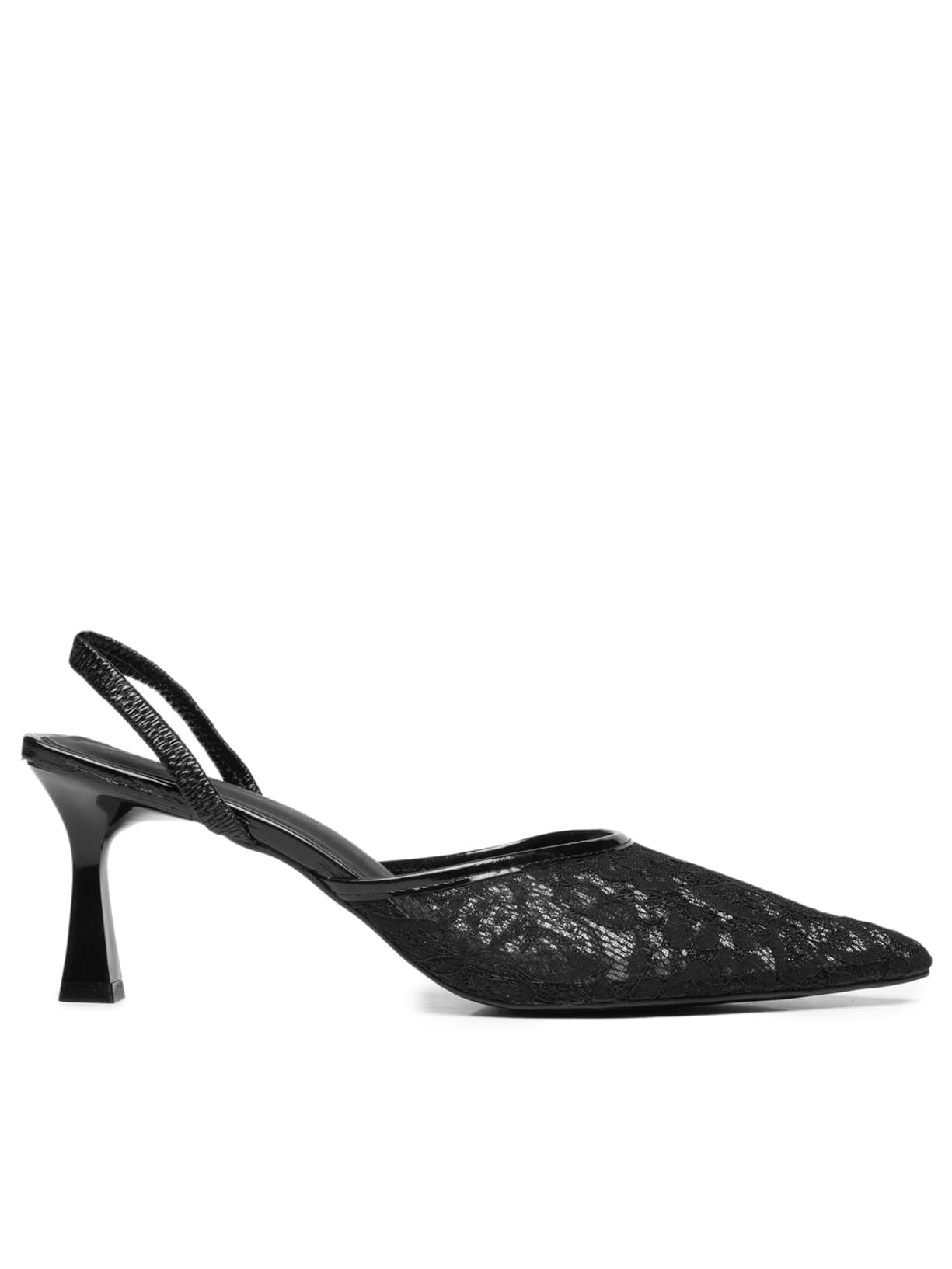 Scarpin Feminino em Couro e Renda - Preto