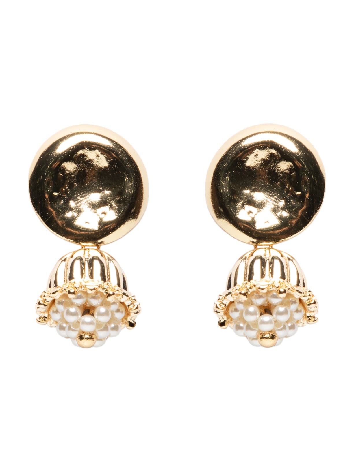 Brinco Feminino Martelado Com Pérolas - Dourado