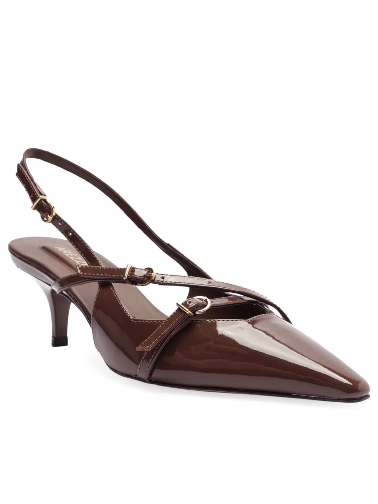 Scarpin Verniz Salto Slingback - Marrom