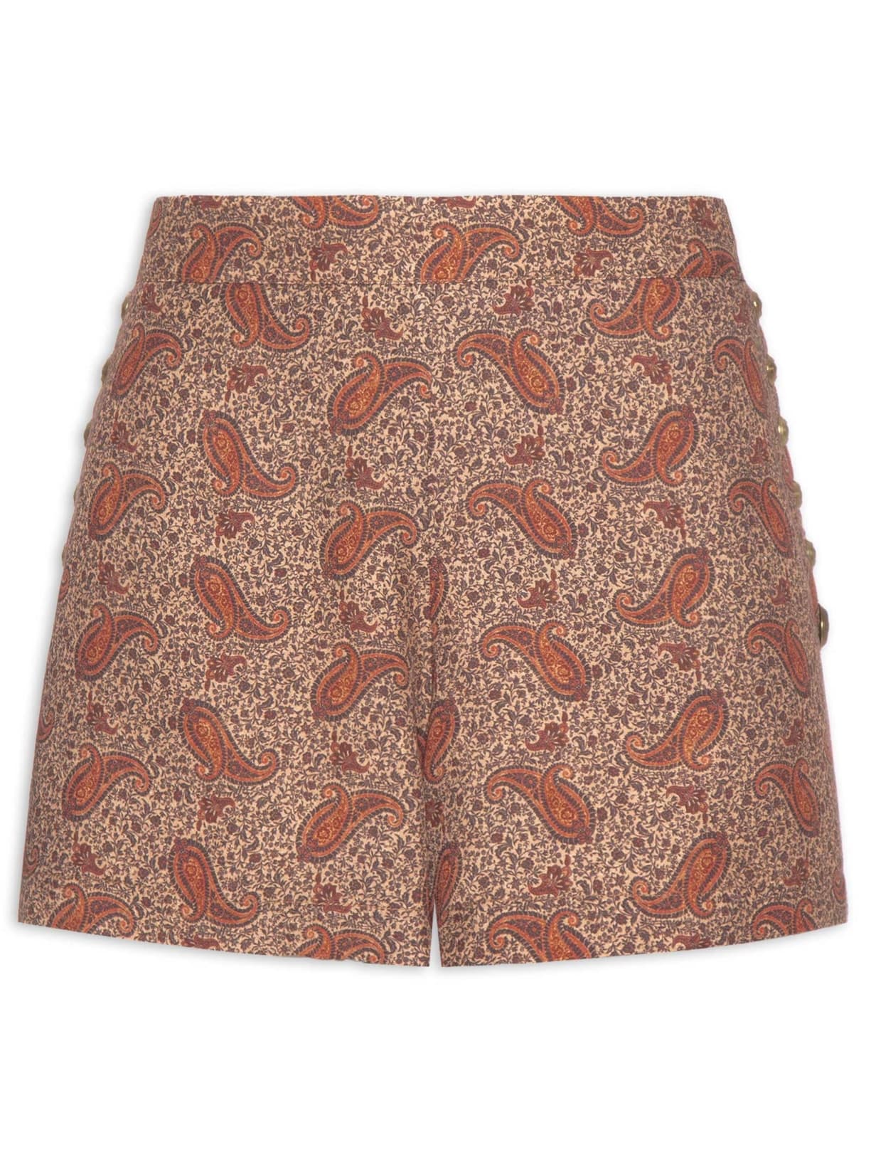 Short Feminino Detalhe Tachas Estampa Maya - Marrom