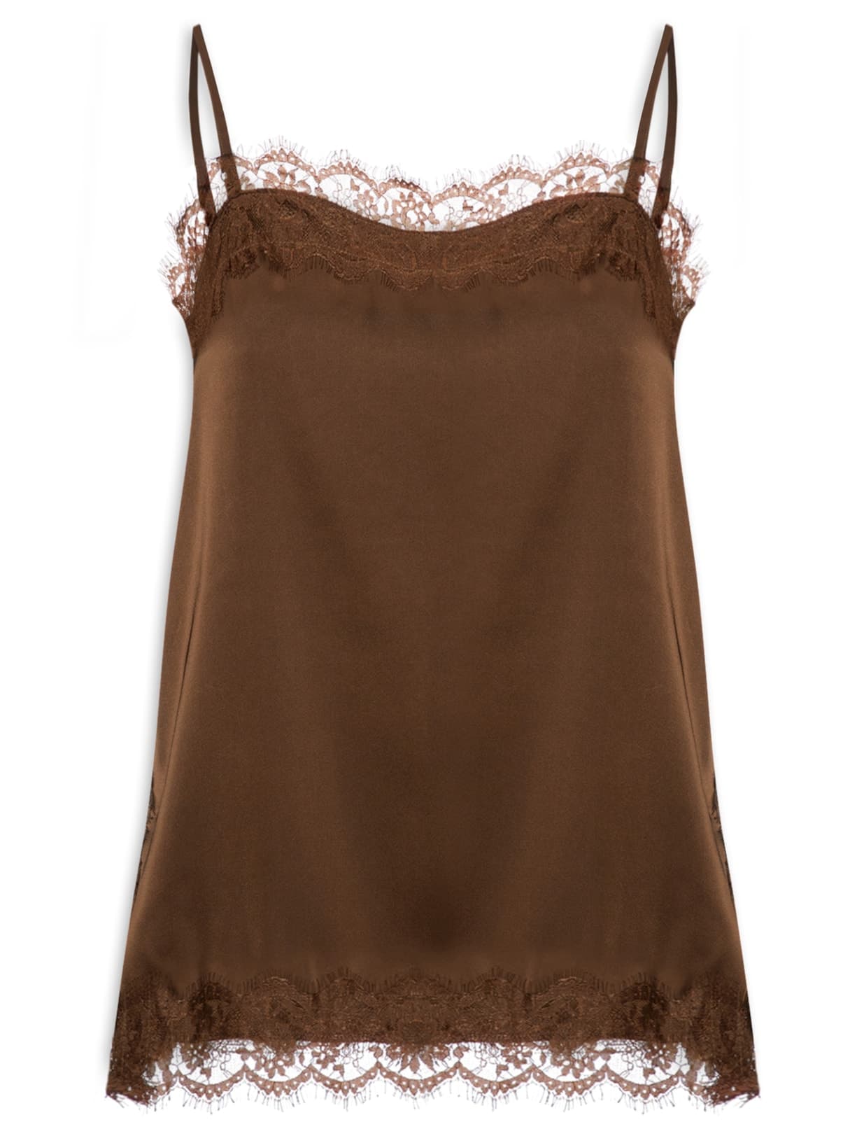 Blusa Feminina Acetinada Com Renda - Marrom