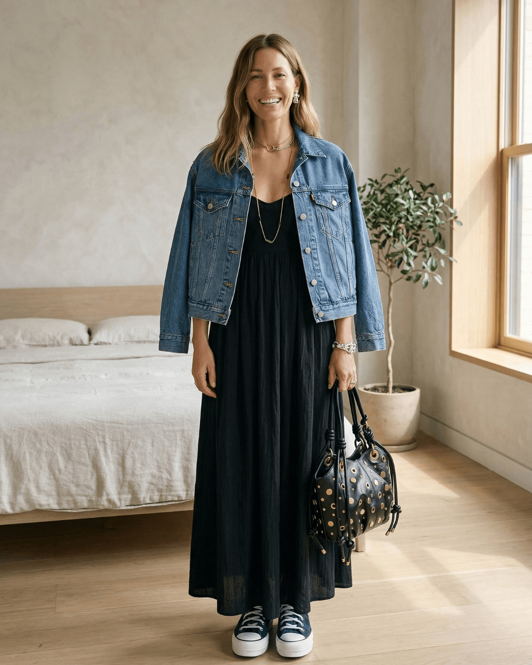 Vestido Midi Preto Casual Styling