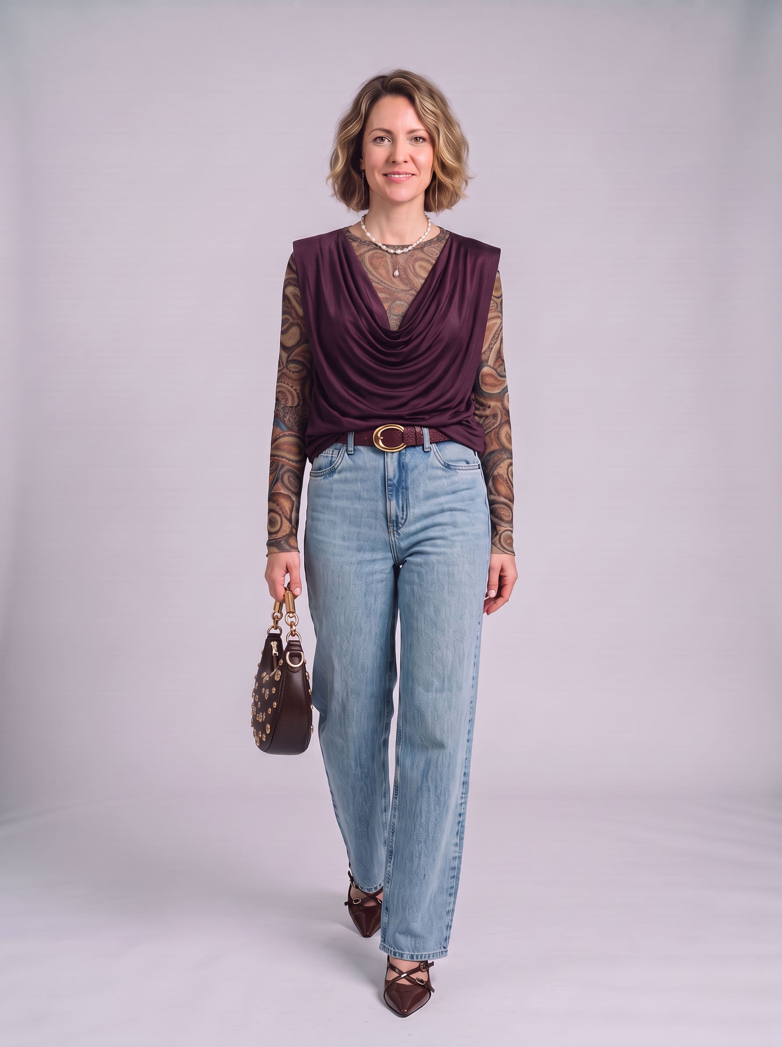 Blusa Berinjela sobre Paisley