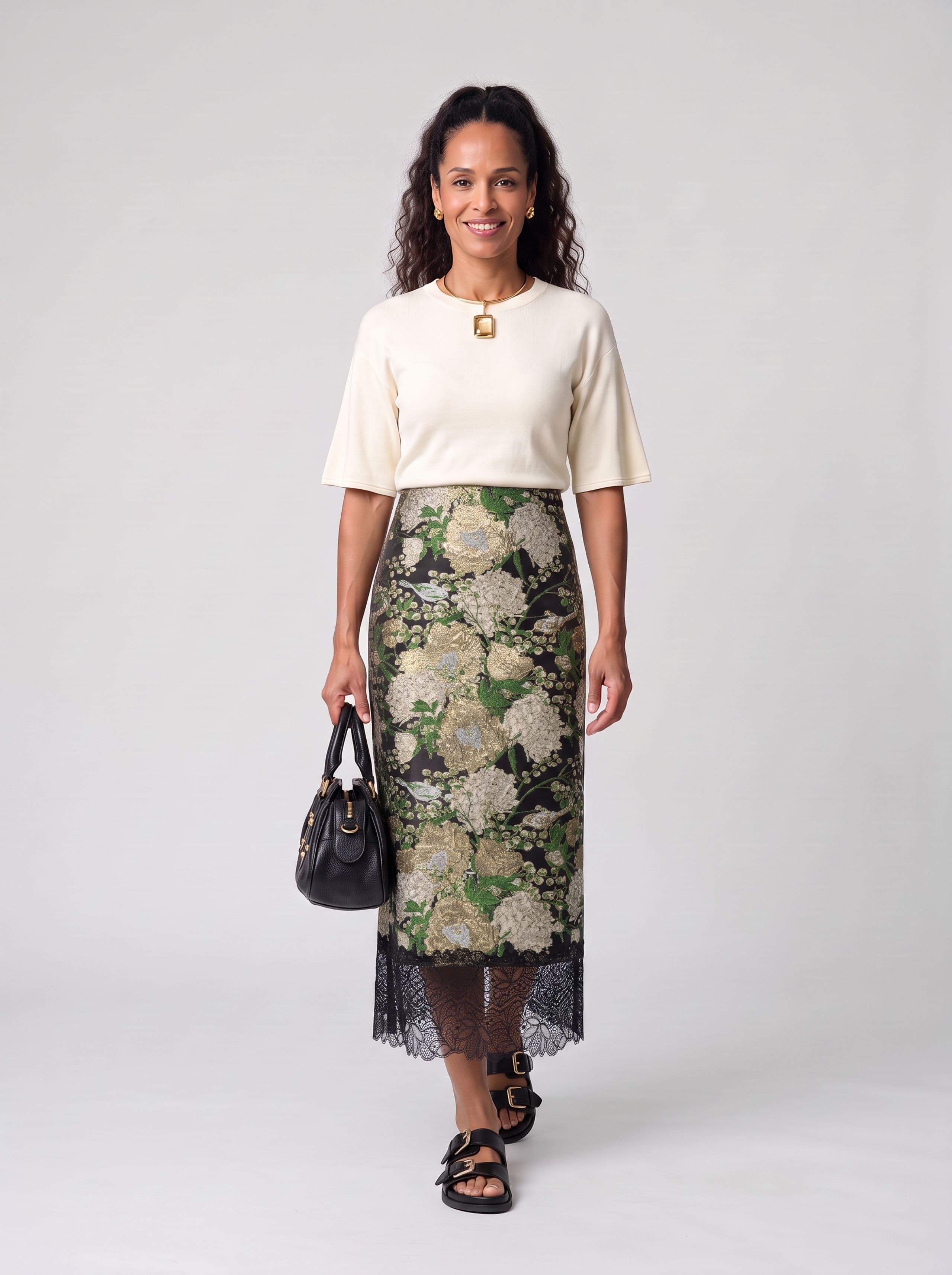 Saia Midi Jacquard Floral